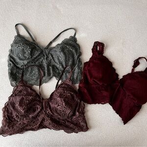 Bundle Aerie Lace Longline Padded Bralettes Medium Green Purple Maroon